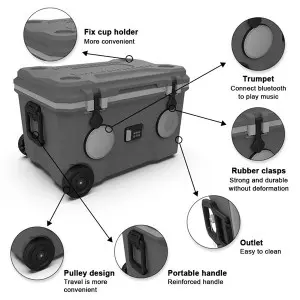 KOOLYOUNG  Direct Sales 68L portable bluetooth speaker audio player made in china beer cooler box with wheels for picnic