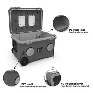 KOOLYOUNG  Direct Sales 68L portable bluetooth speaker audio player made in china beer cooler box with wheels for picnic